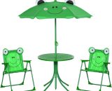 Outsunny Ensemble salon de jardin pour enfants 2 chaises pliables 1 table 1 parasol hauteur réglable Ø 50 x 46 cm vert 312-024GN 3662970079287