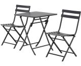 Outsunny Salon de jardin bistro pliable - table carré avec 2 chaises pliantes - acier thermolaqué gris 863-055GY 3662970081471