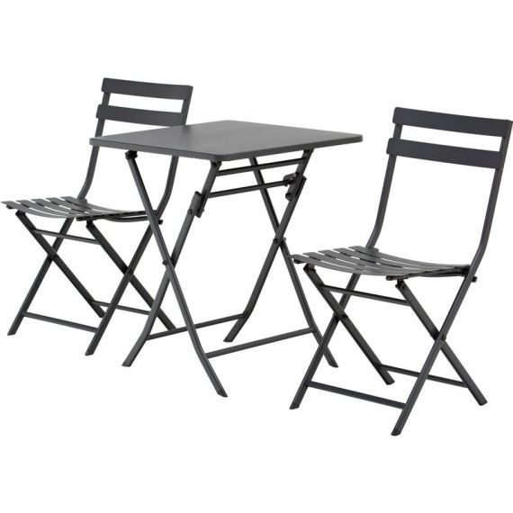 Outsunny Salon de jardin bistro pliable - table carré avec 2 chaises pliantes - acier thermolaqué gris 863-055GY 3662970081471