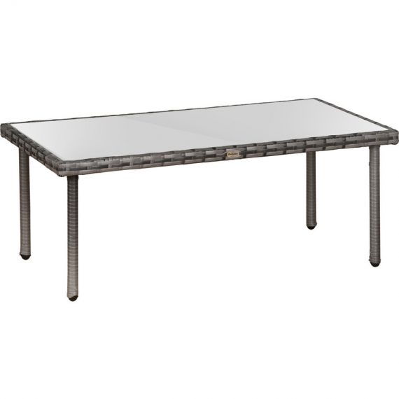 Outsunny Table basse de jardin résine tressée table à manger extérieur plateau verre trempé châssis métal 90 x 50 x 35 cm gris 867-085GY 3662970080917