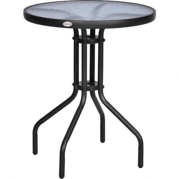 Outsunny Table basse ronde bistro de jardin Ø 60 x 70H cm métal époxy plateau verre trempé noirnull 84B-147 3662970089040