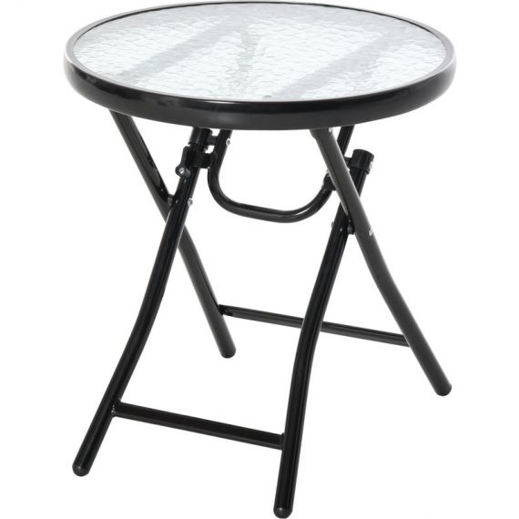 Outsunny Table ronde bistro table pliable de jardin plateau verre trempé métal époxy dim. Ø 45 x 50 cm noir 84B-590 3662970080313