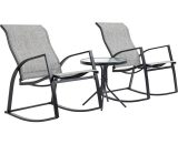 Outsunny Ensemble de jardin 3 pièces style cosy 2 fauteuils à bascule + table basse verre trempé asssie dossier tissu textilène châssis acier gris 84B-898 3662970138939