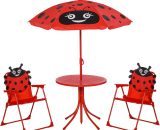 Outsunny Ensemble salon de jardin enfant 4 pcs design grenouille - table ronde + 2 chaises pliables + parasol - métal époxy oxford rouge-AOSOM.fr 312-024RD 3662970100592