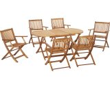 Outsunny Ensemble table à manger ovale et 6 chaises de jardin pliables 7 pièces en bois de peuplier pour 6 personnes 84B-938 3662970105061