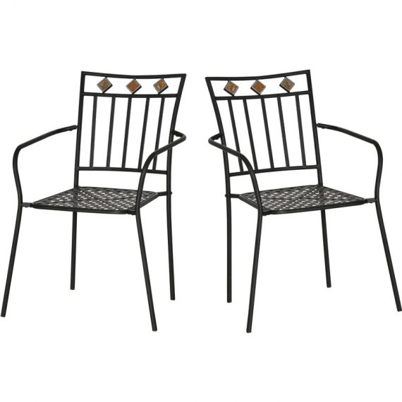 Outsunny Lot de 2 chaises de jardin en métal époxy façon fer forgé avec mosaïque - accoudoirs 84B-980 3662970107287