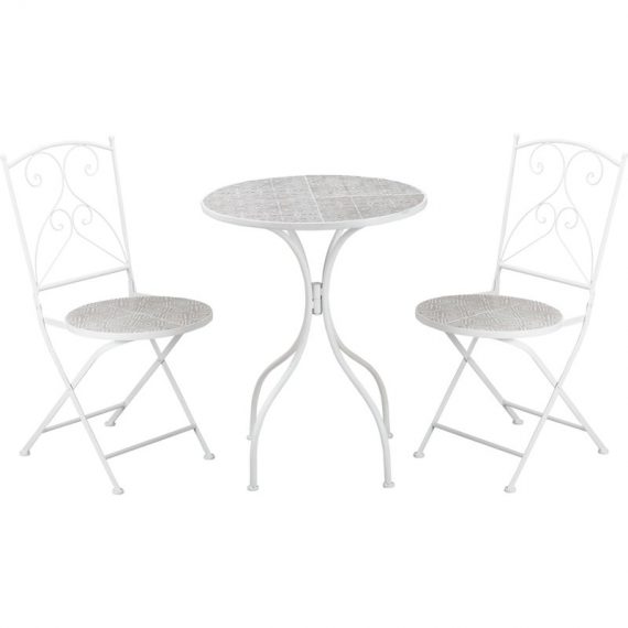 Outsunny Ensemble de jardin bistro 3 pièces 2 chaises pliantes et table ronde en métal époxy et plateau mosaïque - blanc 84B-877 3662970106747