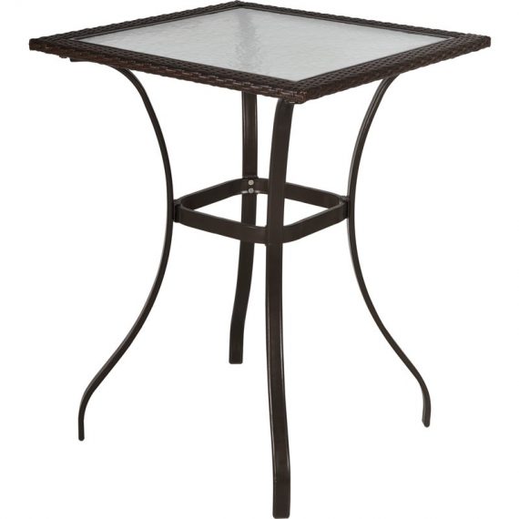 Outsunny Table de bistrot résine tressée table carré plateau verre trempé trou pour parasol inclus acier 72 x 72 x 94 cm brun 864-013 3662970080795