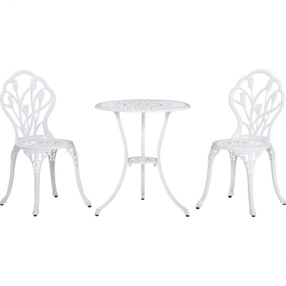 Outsunny Ensemble salon de jardin bistrot 3 pièces 2 chaises + table ronde trou pour parasol inclus alu Ø 60 x 67 cm blanc 84B-500WT 3662970080139