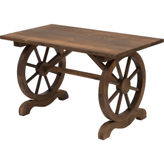Outsunny Table basse de jardin extérieur pieds forme de roue 113 x 60 x 65 cm bois de sapin carbonisé-AOSOM.fr 84B-361 3662970089392