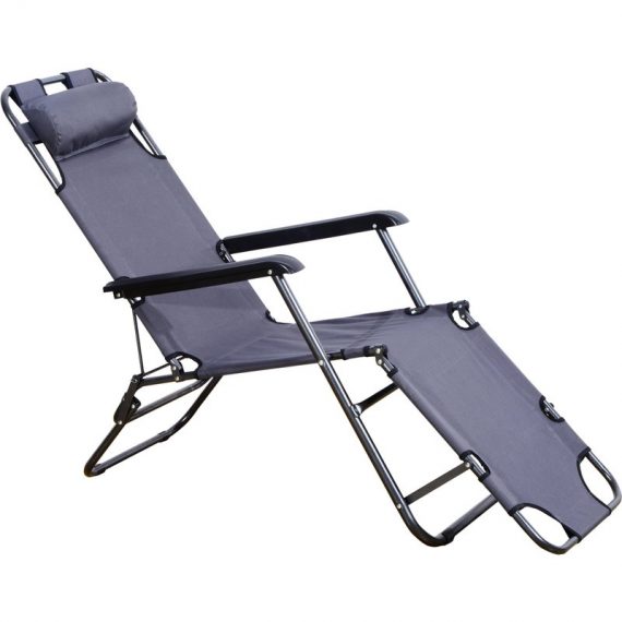 Outsunny Chaise longue pliable bain de soleil transat de relaxation dossier inclinable avec repose-pied polyester oxford gris 84B-043GY 3662970011898