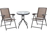 Outsunny Ensemble de jardin 3 pièces 2 chaises inclinables multi-positions pliables + table ronde verre trempé métal époxy textilène chocolat 84B-225 3662970025109