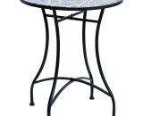Outsunny Table ronde pliable style fer forgé bistrot plateau mosaïque motif fleur métal époxy anticorrosion noir céramique 84B-253 3662970045879