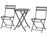 Outsunny Salon de jardin bistro pliable - table ronde Ø 60 cm avec 2 chaises pliantes - acier gris 863-056GY 3662970081488