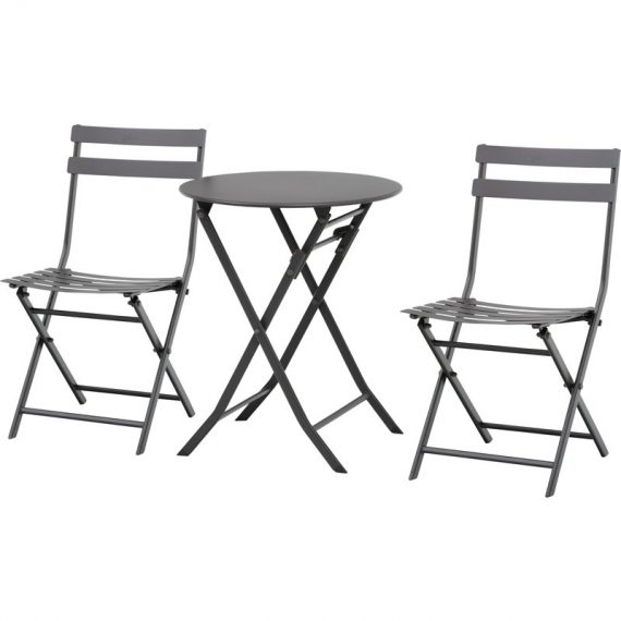 Outsunny Salon de jardin bistro pliable - table ronde Ø 60 cm avec 2 chaises pliantes - acier gris 863-056GY 3662970081488