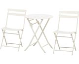 Outsunny Salon de jardin bistro pliable - table ronde Ø 60 cm avec 2 chaises pliantes - acier blanc 863-056WT 3662970081501