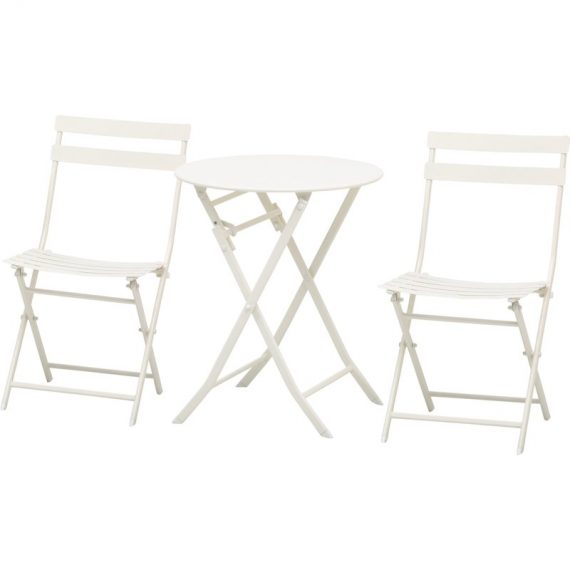Outsunny Salon de jardin bistro pliable - table ronde Ø 60 cm avec 2 chaises pliantes - acier blanc 863-056WT 3662970081501