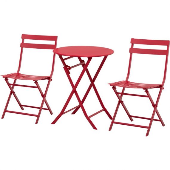 Outsunny Salon de jardin bistro pliable - table ronde Ø 60 cm avec 2 chaises pliantes - acier rouge 863-056RD 3662970081495
