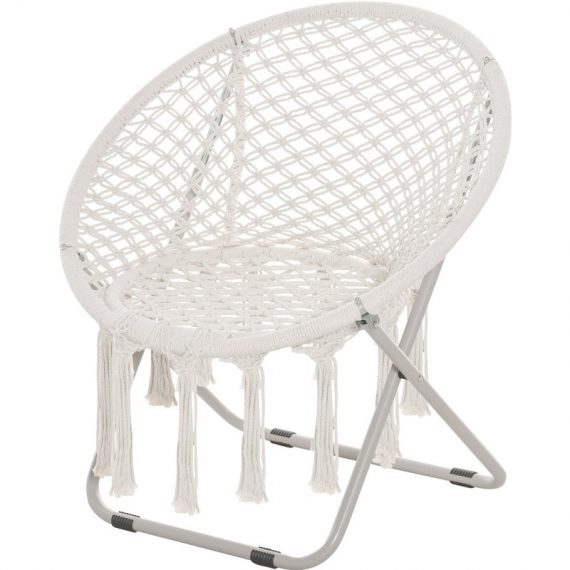 Outsunny Chaise pliante fauteuil soucoupe style bohème métal coton polyester 77L x 64P x 74H cm crème charge max. 150 Kg 84B-603 3662970082102