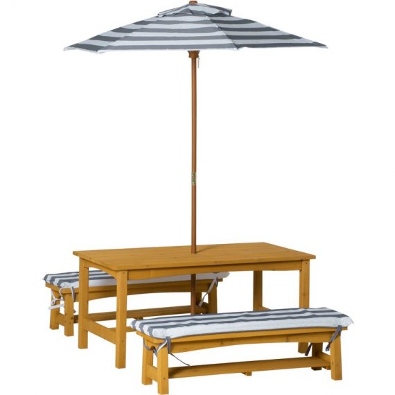Outsunny Ensemble table et banc d'extérieur en bois avec coussins et parasol meubles de jardin pour enfants de 3 à 8 ans-AOSOM.fr 312-072 3662970088517