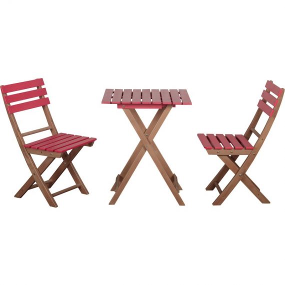 Outsunny Ensemble bistro de jardin 3 pièces avec 1 table et 2 chaises pliantes en bois de pin - rouge 84B-789RD 3662970103111
