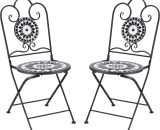 Outsunny Lot de 2 chaises de bistro pliantes pour jardin mosaïque céramique motif rose des vents chaises métal époxy 84B-873 3662970107027