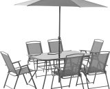 Outsunny Ensemble salon de jardin 8 pièces avec grand parasol, table dim.140L x 90l x 70H cm et chaises pour 6 personnes gris 84B-693GY 3662970102718