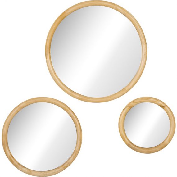 HOMCOM Lot de 3 miroirs ronds muraux bois, Ø 25,4 cm 35,6 cm et 45,7 cm 830-513V00ND 3662970108970
