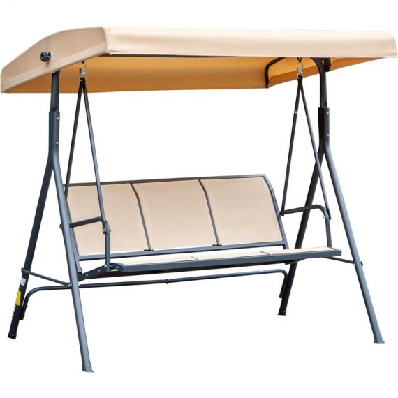 Outsunny Balancelle de jardin 3 places grand confort toit inclinaison réglable assise et dossier ergonomique acier textilène beige-AOSOM.fr 84A-234BG 3662970100813