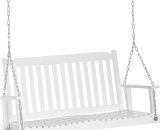 Outsunny Balancelle de jardin suspendu en bois sapin 2 places assise à lattes chaînes en métal galvanisé fournies pour jardin 117 x 69 x 60 cm blanc 84A-153 3662970081914