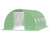 Outsunny Serre de jardin tunnel dim. 6L x 3l x 2H m porte zippée + 8 fenêtres enroulables avec moustiquaires acier galvanisé bâche PE vert 845-619V02 3662970088548