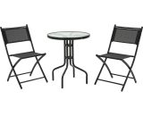 Outsunny Ensemble bistro de jardin 3 pièces 2 chaises pliables + table basse ronde verre trempé métal époxy toile en maille haute densité-AOSOM.fr 84B-691 3662970102305