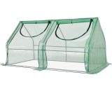Outsunny Mini serre de jardin 180L x 90l x 90H cm acier bâche PE PVC 4 fenêtres enroulables avec zip et cordons d'attche vert et transparent 845-418V01 3662970007488