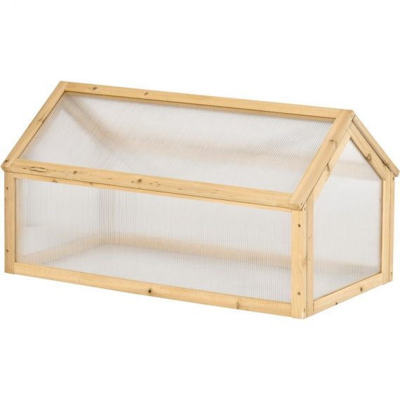 Outsunny Mini serre de jardin en bois avec toit ouvrable panneaux de polycarbonate 90 x 52 x 50 cm pour jardin balcon 845-671BN 3662970100004
