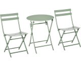 Outsunny Salon de jardin bistro pliable - table ronde Ø 60 cm avec 2 chaises pliantes - métal thermolaqué vert-AOSOM.fr 863-056 3662970088869