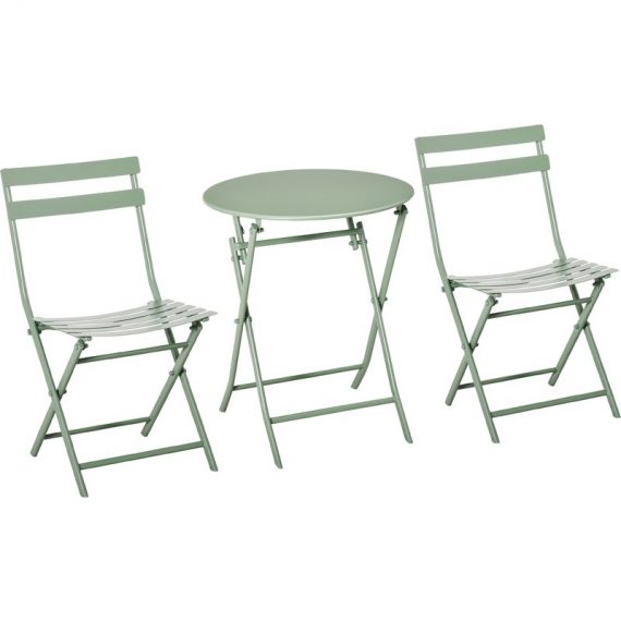 Outsunny Salon de jardin bistro pliable - table ronde Ø 60 cm avec 2 chaises pliantes - métal thermolaqué vert-AOSOM.fr 863-056 3662970088869