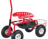 Outsunny 2 en 1 tabouret pivotant chariot mobile de jardin charge max. 150 Kg rouge et noir 845-029 3662970012284