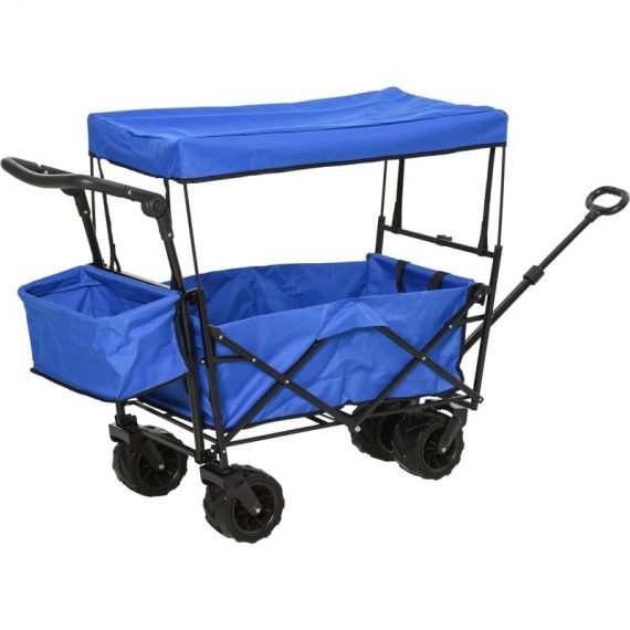 Outsunny Chariot Pliant avec Toit, poignée, Panier - Chariot de Plage - Chariot de Transport Pliable Tout-Terrain métal Noir Oxford Bleu 845-327BU 3662970064030