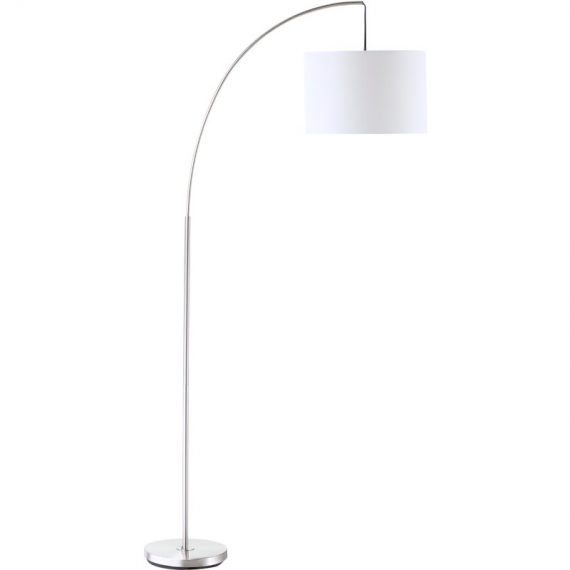 HOMCOM Lampadaire arc lampadaire arceau courbé design contemporain abat-jour polyester interrupteur à pied 90 x 38 x 183 cm blanc et argent B31-377V90 3662970006160
