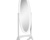 HOMCOM Miroir à Pied Ovale Style Shabby Chic Inclinaison réglable dim. 48L x 46l x 147H cm MDF Blanc 831-461 3662970082539