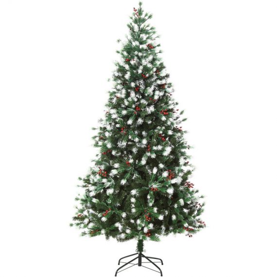 HOMCOM Sapin de Noël artificiel 1,8 m arbre de Noël 836 branches denses surface saupoudrée de neige base décoration fête exquise vert 830-284V01 3662970073940