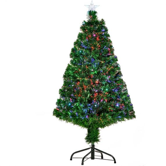 Homcom Sapin de Noël Artificiel Lumineux 130 Branches Fibre Optique LED Multicolore + Support Pied Etoile Sommet Brillante Vert 02-0343 3662970000625