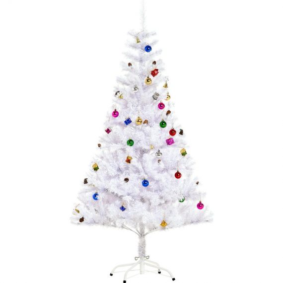 HOMCOM Sapin Arbre de Noël Artificiel Blanc 150 cm 680 Branches avec Nombreux Accessoires variés 02-0351 3662970000632