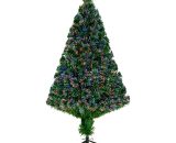 HOMCOM Sapin de Noël artificiel lumineux fibre optique LED multicolore + support pied Ø 60 x 120H cm 130 branches étoile sommet brillante vert 02-0349 3662970040522
