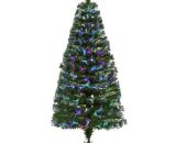HOMCOM Sapin de Noël artificiel lumineux fibre optique LED multicolore + support pied Ø 74 x 150H cm 180 branches étoile sommet brillante vert 830-019 3662970008959