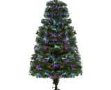 HOMCOM Sapin de Noël artificiel lumineux fibre optique LED multicolore + support pied Ø 66 x 120H cm 130 branches étoile sommet brillante vert 830-017 3662970008942