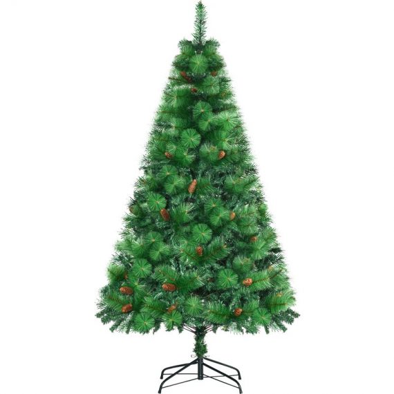 HOMCOM Sapin de Noël artificiel 782 branches épines grand réalisme avec pommes de pin - hauteur 180 cm vert 830-563V00GN 3662970110119