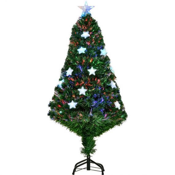 HOMCOM Sapin de Noël artificiel lumineux 16 lumières LED fibres optiques lumineux multicolores 130 branches PVC étoile sommet brillante hauteur 120 cm vert 02-0792 3662970110300