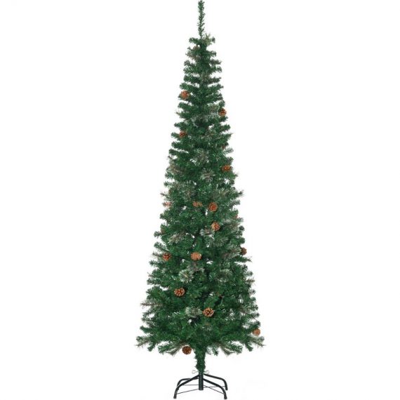HOMCOM Sapin arbre de Noël artificiel 556 branches avec 27 pommes de pin+ support pied pliable hauteur 195 cm vert 830-546V01GN 3662970111321