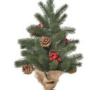 HOMCOM Sapin de Noël de table - mini sapin de Noël artificiel hauteur 50 cm avec 4 baies rouges et 4 pommes de pin 55 branches - vert 830-386 3662970110324